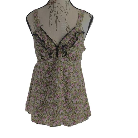 BCX Y2K ditsy floral lace ruffle trim babydoll top Sz Lg Fairy grunge whimsigoth - Picture 5 of 13